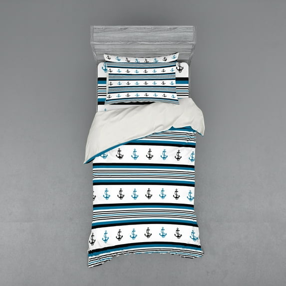 Ambesonne Anchor Bedding Set 3 Pcs, Anchor Hipster, Twin XL, Blue Black White