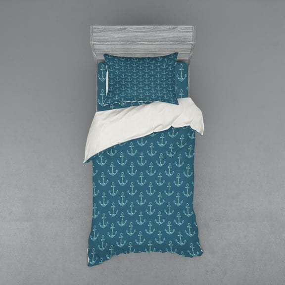 Ambesonne Anchor Bedding Set 3 Pcs, Anchors, Twin, Petrol Blue Sky Blue