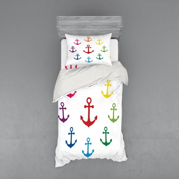 Ambesonne Anchor Bedding Set 3 Pcs, Colorful Marine, Twin XL, Multicolor