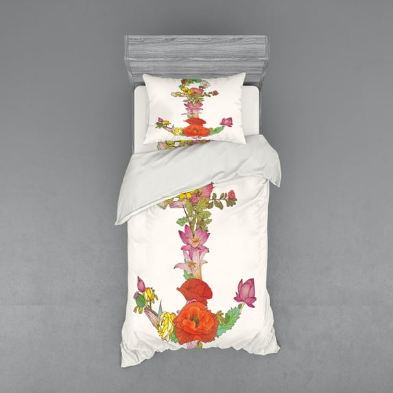 Ambesonne Anchor Bedding Set 3 Pcs, Spring Flowers Blooming, Twin XL, Multicolor
