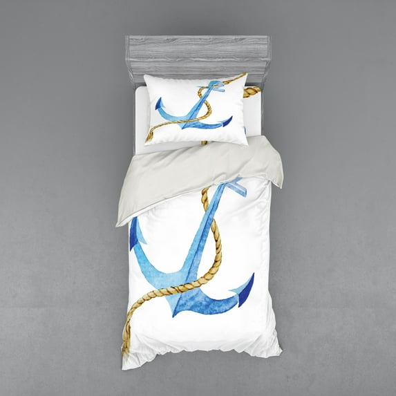 Ambesonne Anchor Bedding Set 3 Pcs, Watercolor Beach Things, Twin, Pale Blue Pale Coffee