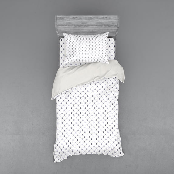 Ambesonne Anchor Bedding Set 3 Pcs, Yacht Ship Cruise, Twin, Navy Blue White