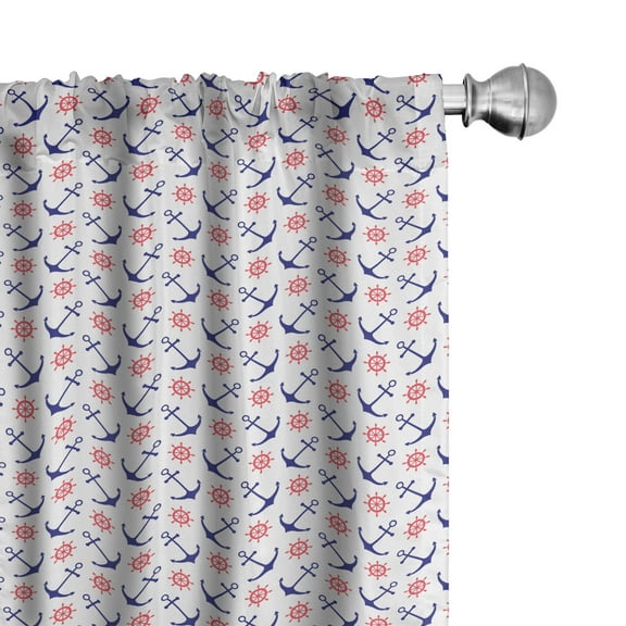 Ambesonne Anchor Curtains, Classical Journey Theme, Pair of 28"x95", Royal Blue Dark Coral