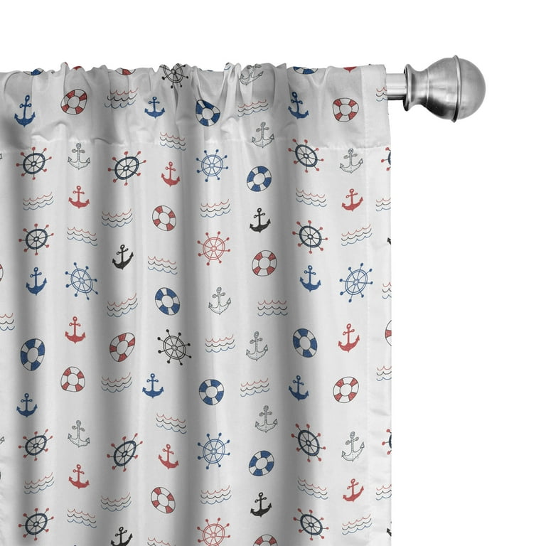 Ambesonne Anchor Curtains Marine Nautical Wheel Pair Of 28 X95 Blue And Red Com