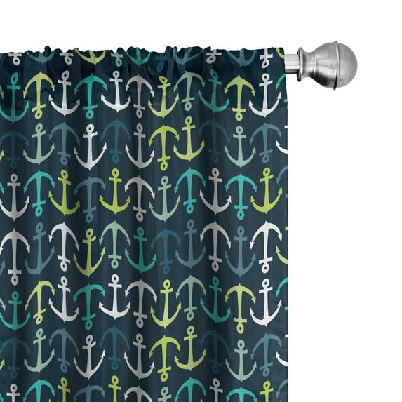 Ambesonne Anchor Curtains, Maritime Sailing Travel, Pair of 28"x95", Dark Blue Green White