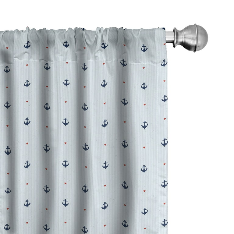 Ambesonne Anchor Curtains Red Hearts Nautical Pair Of 28 X63 Pale Blue Dark Com