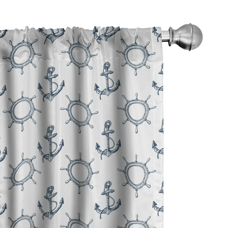 Ambesonne Anchor Curtains Retro Maritime Design Pair Of 28 X95 Navy Blue And White Com
