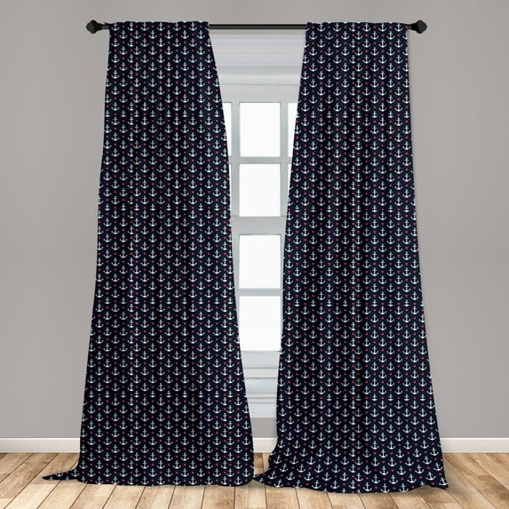 Ambesonne Anchor Curtains, Romantic Cruise Trip, Pair of 28"x95", Black Vermilion White
