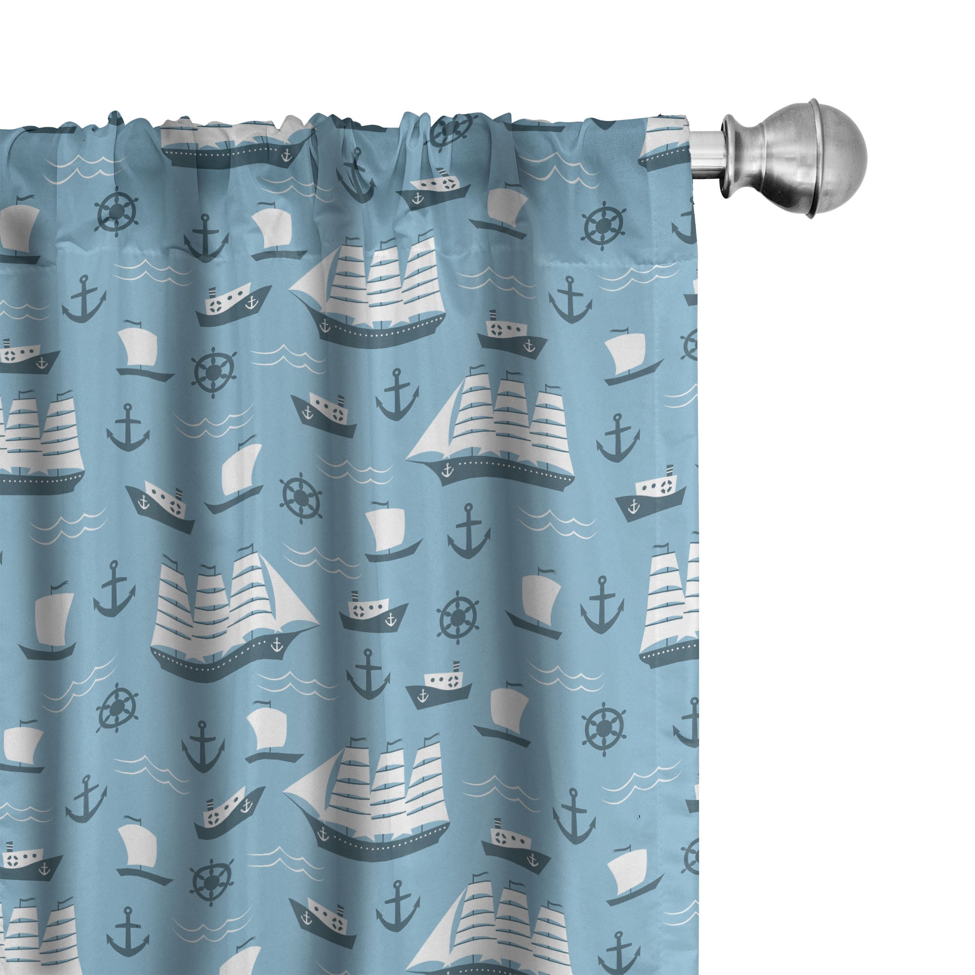 Ambesonne Anchor Curtains, Ships Boats and Helms, Pair of 28"x63", Blue
