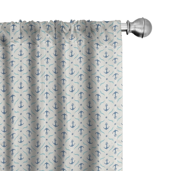 Ambesonne Anchor Curtains, Yachting Waves Stars, Pair of 28"x63", Beige Blue Pale Blue