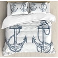 thumbnail image 1 of Ambesonne Anchor Duvet Cover Sets, Vintage Sketch of Anchor, 2-Queen, Dark Teal White, 1 of 7