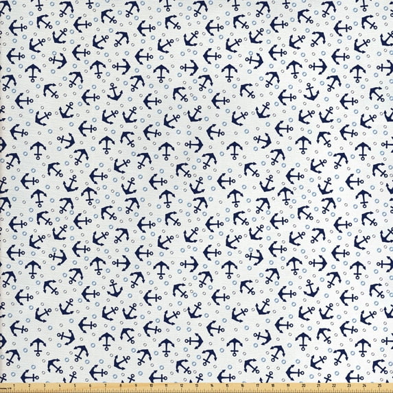 Ambesonne Anchor Fabric by the Yard Upholstery, Dark Blue Marine, 10 Yards, Dark Blue Pale Blue Grey