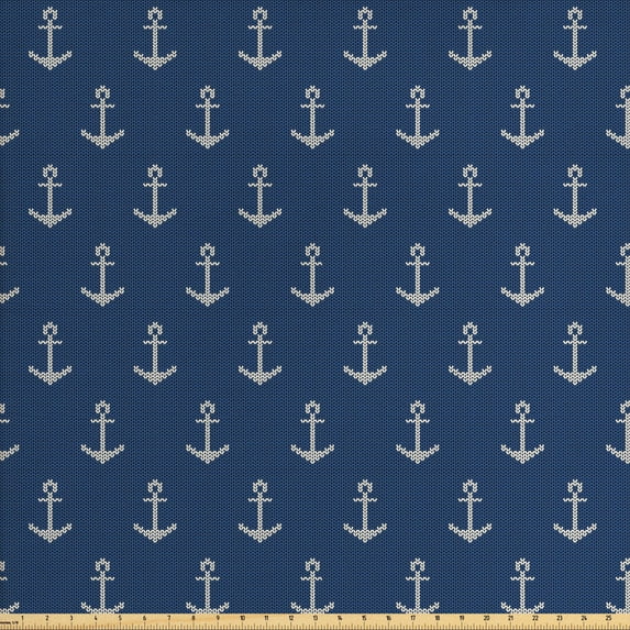 Ambesonne Anchor Fabric by the Yard Upholstery, Nordic Winter Hipster, 10 Yards, Blue White