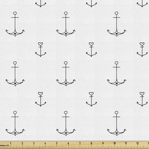 Ambesonne Anchor Fabric by the Yard Upholstery, Retro Tattoo Art, 1 Yard, Black White