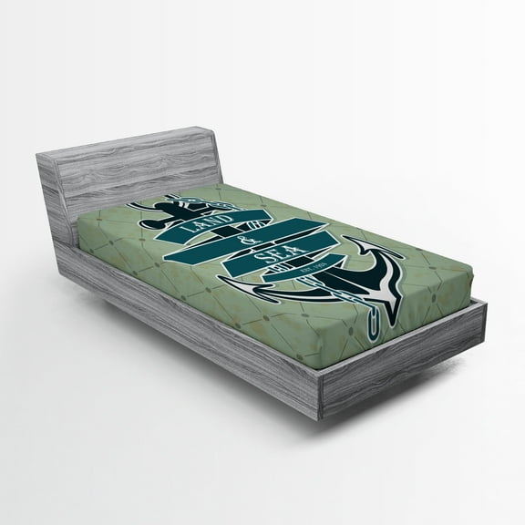 Ambesonne Anchor Fitted Sheet, Diamond Pattern Nautical, Twin Size, Teal Pale Green