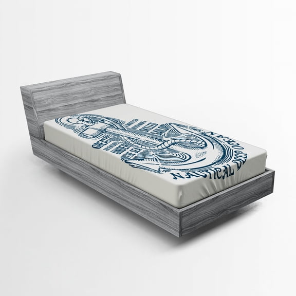 Ambesonne Anchor Fitted Sheet, Vintage Nautical Sea, Twin Size, Blue Cream