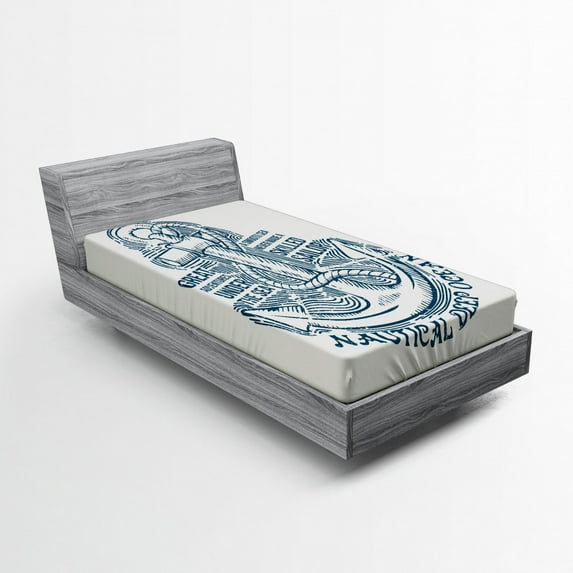 Ambesonne Anchor Fitted Sheet, Vintage Nautical Sea, Twin Size, Blue Cream