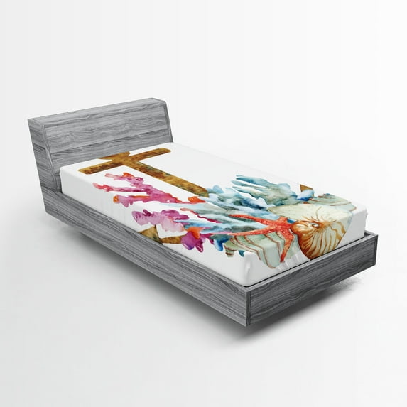 Ambesonne Anchor Fitted Sheet, Watercolor Starfish, Twin XL Size, Multicolor