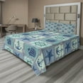 thumbnail image 1 of Ambesonne Anchor Fitted & Top Sheet Set with Shams, Ships Wheel Turquoise, Turquoise Navy, 1 of 4