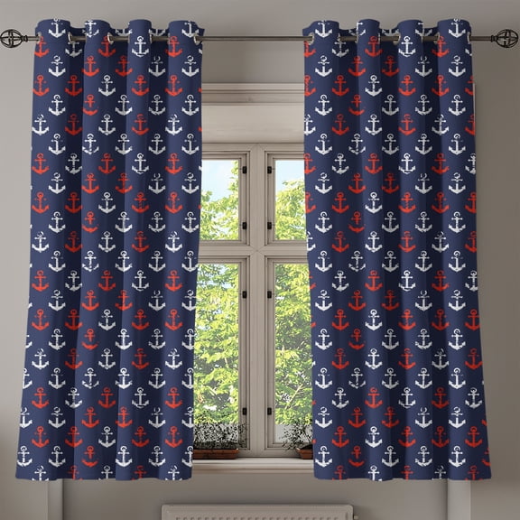 Ambesonne Anchor Grommet Curtain, Abstract Sea Grunge Worn, 50" x 63", Vermilion Dark Blue