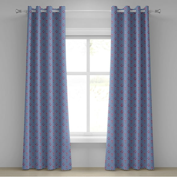 Ambesonne Anchor Grommet Curtain, Anchors Slhouettes Waves, 50" x 84", Blue Dark Coral White