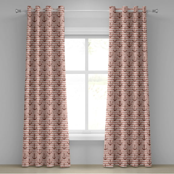 Ambesonne Anchor Grommet Curtain, Grunge Nautical, 50" x 84", Redwood Coral and White
