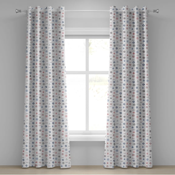 Ambesonne Anchor Grommet Curtain, Marine Nautical Wheel, 50" x 72", Blue and Red