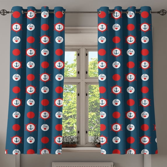 Ambesonne Anchor Grommet Curtain, Marine Ship Helm Design, 50" x 63", Night Blue Vermilion