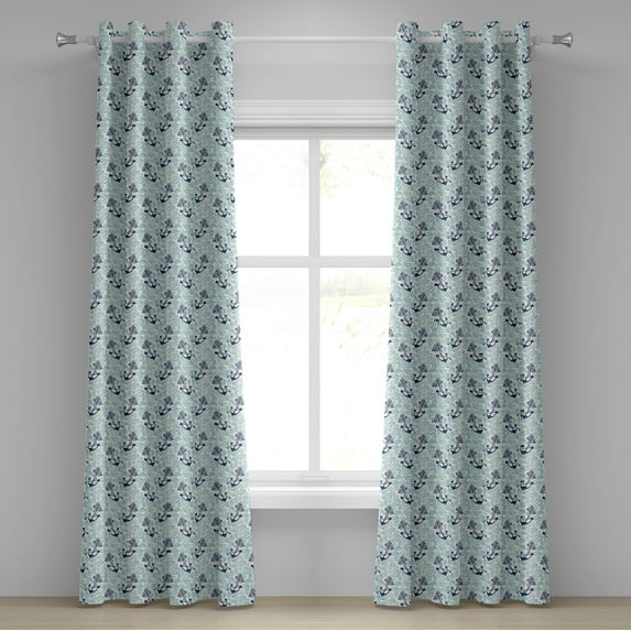 Ambesonne Anchor Grommet Curtain, Ocean Drop Navy, 50" x 72", Mint Green Dark Blue
