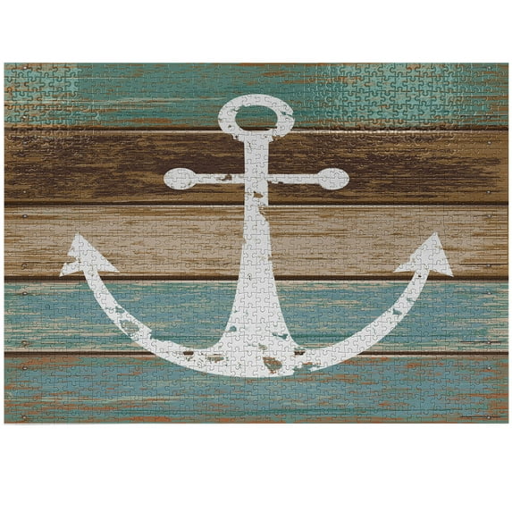 Ambesonne Anchor Jigsaw Puzzle, Grunge Marine Wooden Plank, Heirloom-Quality Fun Activity for Family Durable Cardboard, 1000 pcs, Multicolor