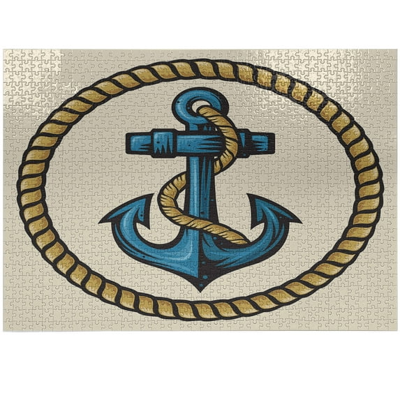 Ambesonne Anchor Jigsaw Puzzle, Sailor Emblem with, Heirloom-Quality Fun Activity for Family Durable Cardboard, 1000 pcs, Pale Coffee Blue Cream