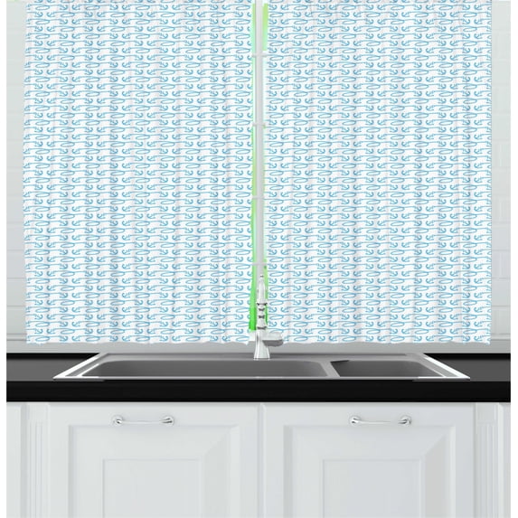 Ambesonne Anchor Kitchen Curtains, Chains Sailing Cartoon, 55"x39", Pale Blue White
