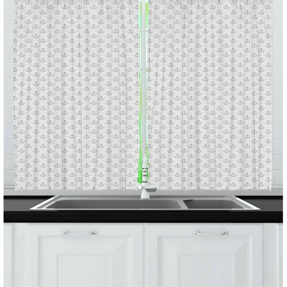 Ambesonne Anchor Kitchen Curtains, Wave Pattern, 55"x45", Grey Pale Grey White