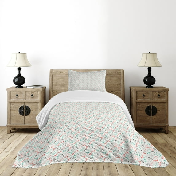 Ambesonne Anchor Quilted Bedspread Set 2 Pcs, Sailor Adventure Retro, Twin Size, Multicolor