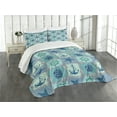 thumbnail image 1 of Ambesonne Anchor Quilted Bedspread Set 3 Pcs, Ships Wheel Turquoise, Queen Size, Turquoise Navy, 1 of 5