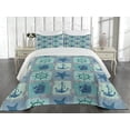 thumbnail image 1 of Ambesonne Anchor Quilted Coverlet 3 Pcs, Ships Wheel Turquoise, King Size, Turquoise Navy, 1 of 2