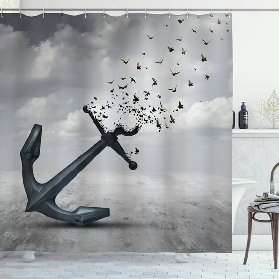 Ambesonne Anchor Shower Curtain, Flying Seagulls Grey, 69"Wx70"L, Grey
