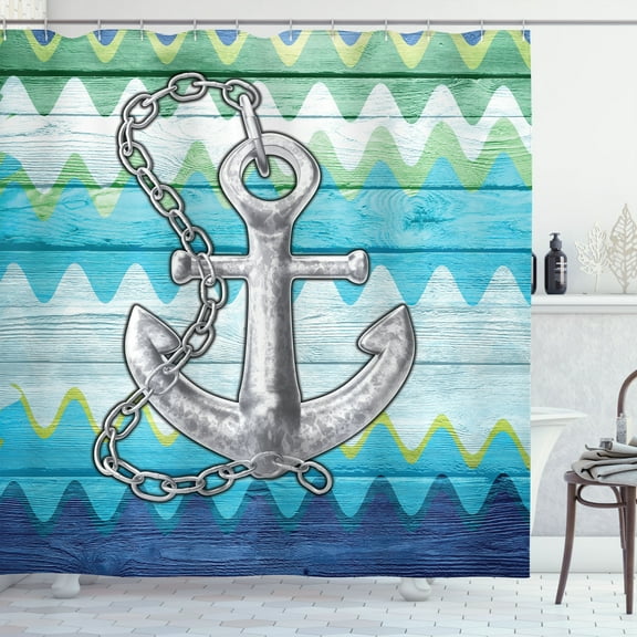 Ambesonne Anchor Shower Curtain, Nautical Chevron Zigzags, 69"Wx75"L, Multicolor