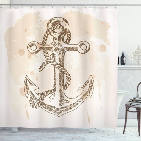 Ambesonne Anchor Shower Curtain, Navy Summer Holiday, 69"Wx84"L, Brown Cream