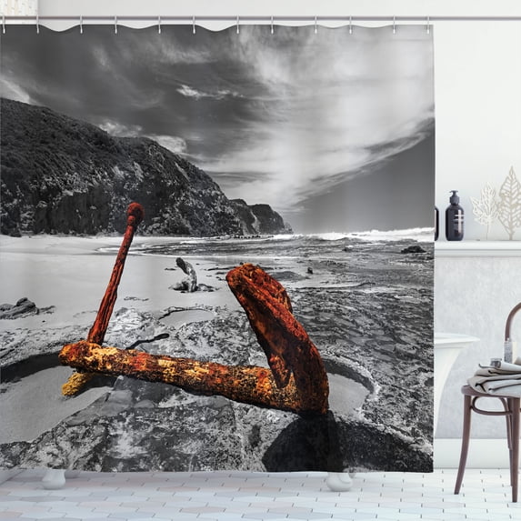 Ambesonne Anchor Shower Curtain, Rusty Vintage Beach, 69"Wx84"L, Orange