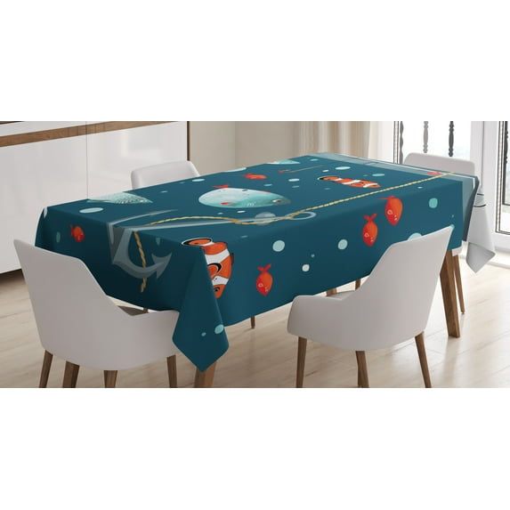 Ambesonne Anchor Tablecloth Rectangular Table Cover, Exotic Subaquatic Animals, 60"x84", Multicolor