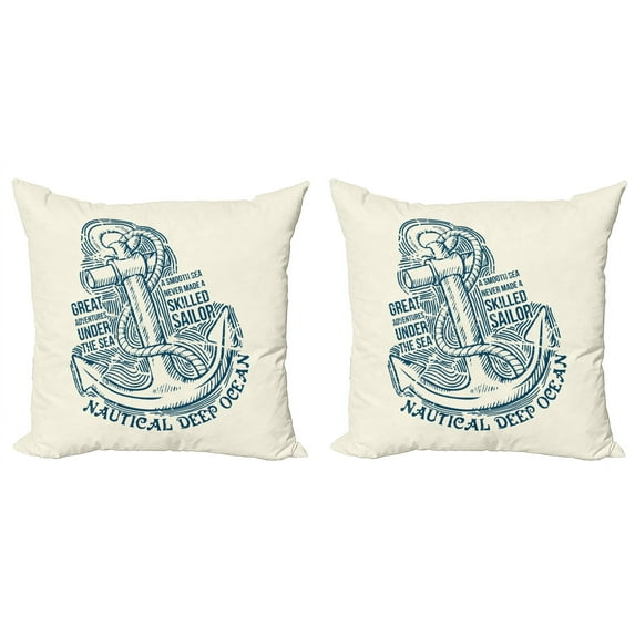 Ambesonne Anchor Throw Pillow Cover 2 Pack, Vintage Nautical Sea, 16", Blue Cream