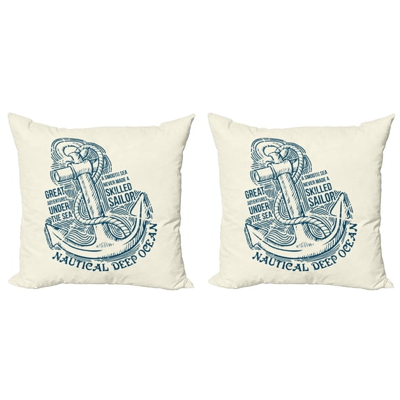 Ambesonne Anchor Throw Pillow Cover 2 Pack, Vintage Nautical Sea, 20", Blue Cream