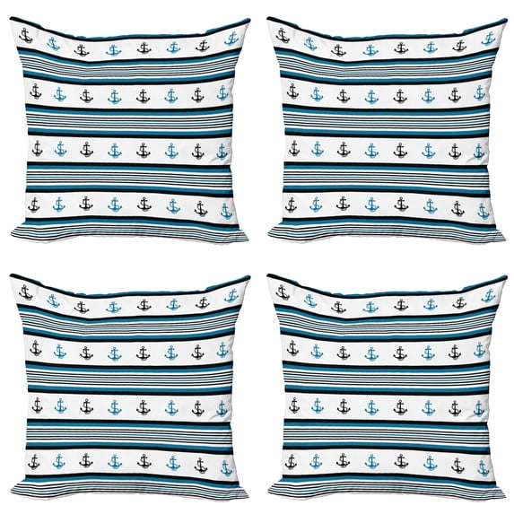 Ambesonne Anchor Throw Pillow Cover 4 Pack, Anchor Hipster, 24", Blue Black White