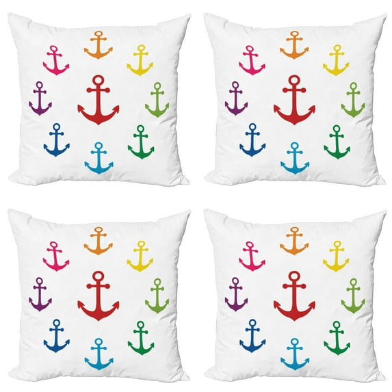 Ambesonne Anchor Throw Pillow Cover 4 Pack, Colorful Marine, 16", Multicolor