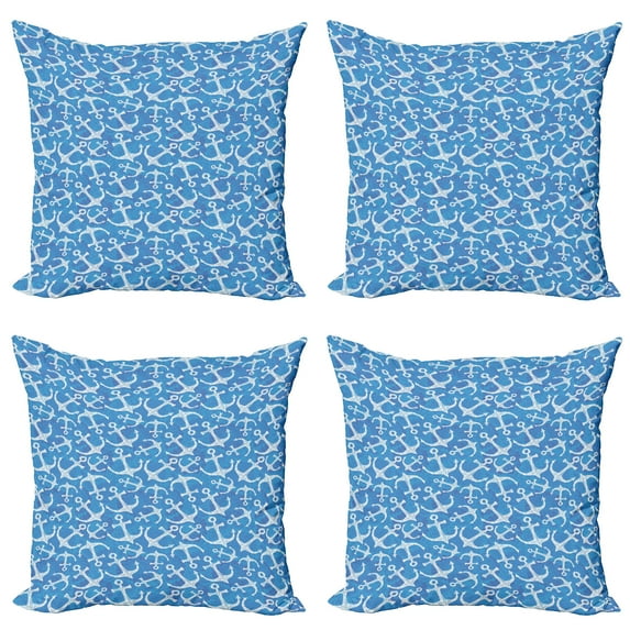 Ambesonne Anchor Throw Pillow Cover 4 Pack, Hand Drawn Sea Anchor, 18", Blue White