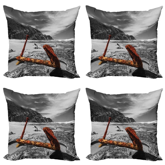 Ambesonne Anchor Throw Pillow Cover 4 Pack, Rusty Vintage Beach, 18", Orange