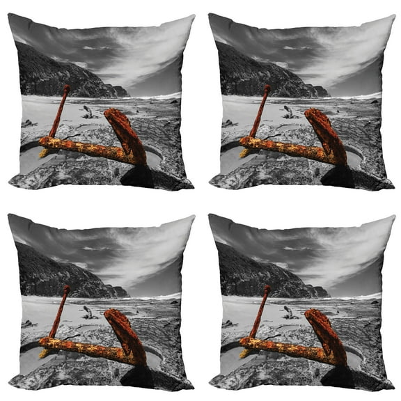 Ambesonne Anchor Throw Pillow Cover 4 Pack, Rusty Vintage Beach, 18", Orange