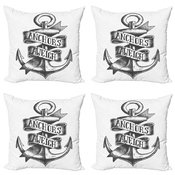 Ambesonne Anchor Throw Pillow Cover 4 Pack, Tattoo Style Old, 24", Charcoal Grey White