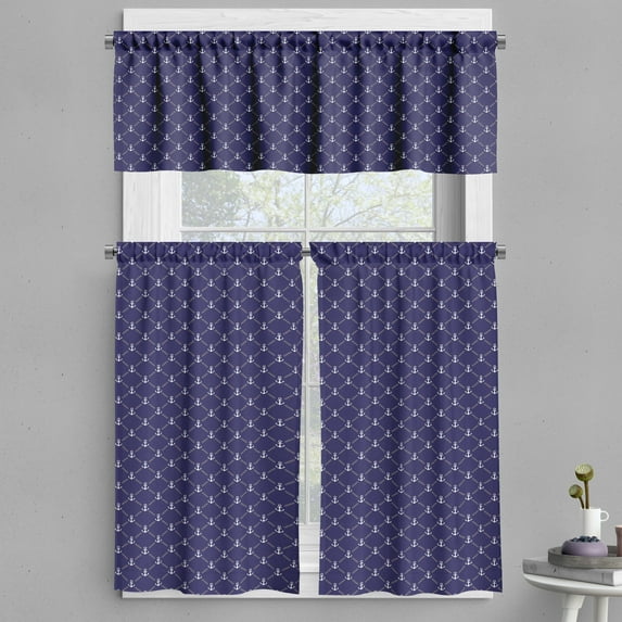 Ambesonne Anchor Valance & Curtain, Chain, 55"x24", Royal Blue White